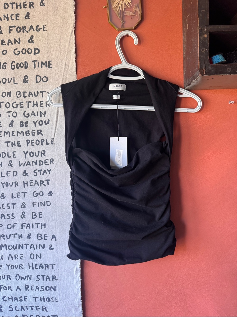 Aritzia Black Ruched Halter Cowl Tank